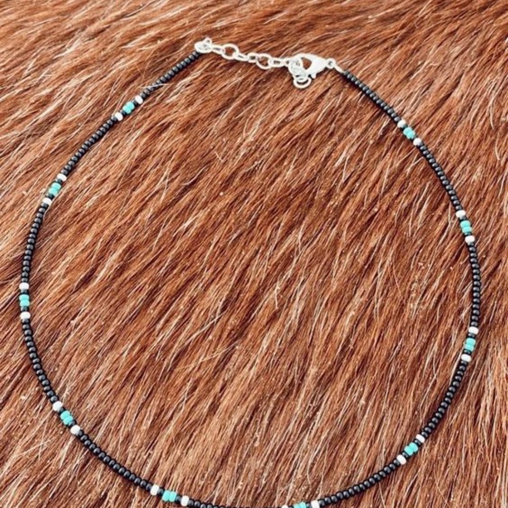 Seed Bead Necklace -Black and Blue